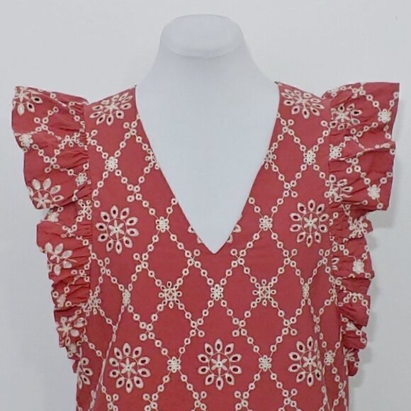 NWT FREE THE ROSES Dusty red ruffle sleeves eyelet boho festival dress - Picture 4 of 11